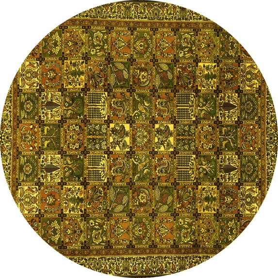 Ahgly Company Machine Washable Indoor Round Persian Yellow Traditional Area Rugs, 3' Round