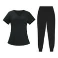 thumbnail image 4 of Conjunto médico femenino, top médico y pantalones deportivos, transpirable, manga corta, color sólido Negro, 4 of 8