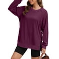 thumbnail image 4 of Baqcunre Women's Clothing, Sweatshirt for Women'side Split Fall Fashion 2025 Long Sleeve Shirts Trendy Valentines Day Gifts, 1Pc Blouse Purple M, 4 of 5