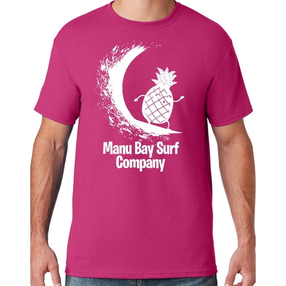 Mens Manu Bay Surf Company WHITE SURFING PINEAPPLE T-shirt, Large Cyber Pink