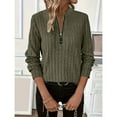 thumbnail image 5 of Womens Blouses New Knit Sweatband Solid Color Slub Fabric Zipper Round Neck Loose Fit Long Sleeve Long Sleeve Shirts For Women, 5 of 7