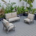 thumbnail image 2 of LeisureMod Walbrooke Modern 3-Piece Outdoor Patio Set with Grey Aluminum Frame and Removable Cushions Loveseat and Armchairs for Patio and Backyard Garden (Beige), 2 of 3