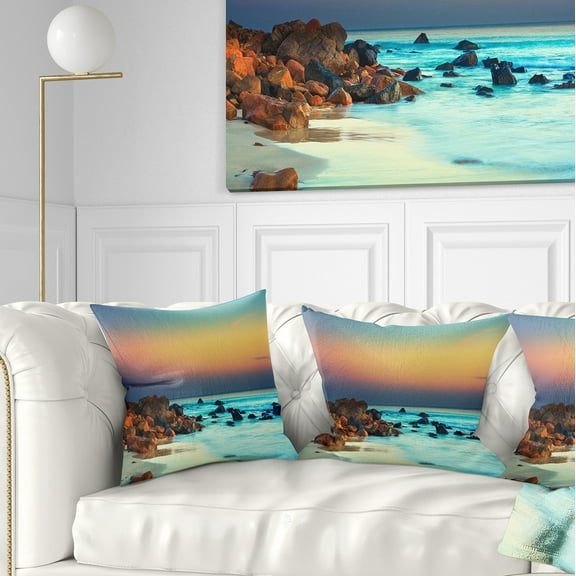 Designart Sunset Over Blue Sky - Seascape Photography Throw Pillow - 16x16