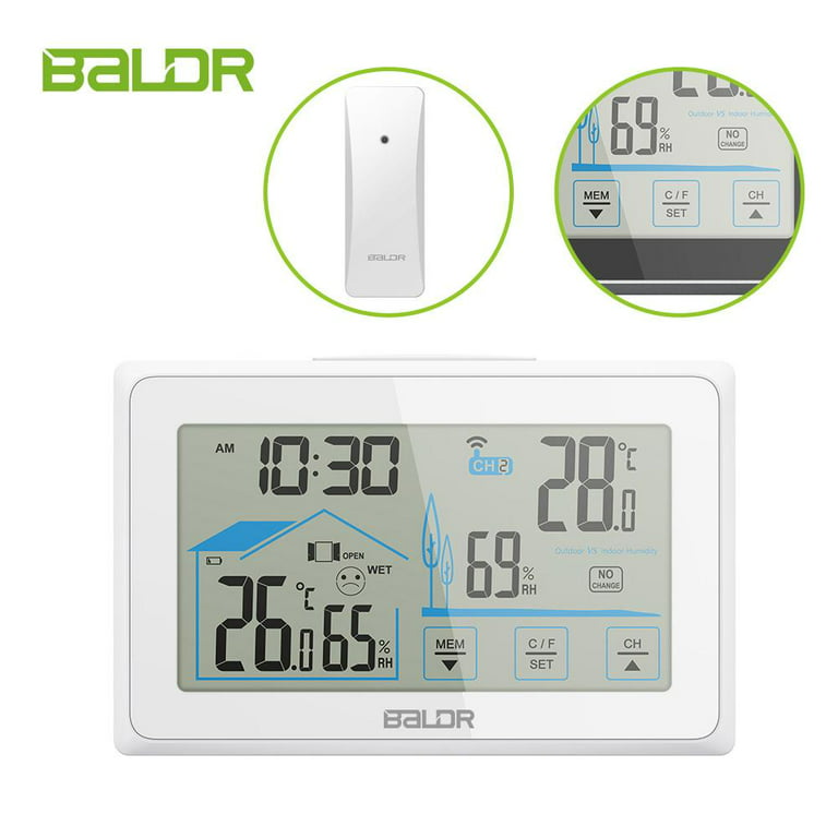 Clearance! BALDR Stock 4 Groups of Temperature and Humidity Meter HD  Fashion Multifunctional Indoor and Outdoor Thermometer,Wireless color  weather station with 3 remote sensors 