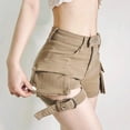 thumbnail image 6 of Sngxgn Women's High Waisted Jean Shorts Flap Pocket Cargo Denim Shorts(Khaki,M), 6 of 7
