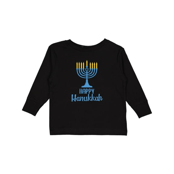 Inktastic Happy Hanukkah with Blue Menorah Boys or Girls Long Sleeve Toddler T-Shirt