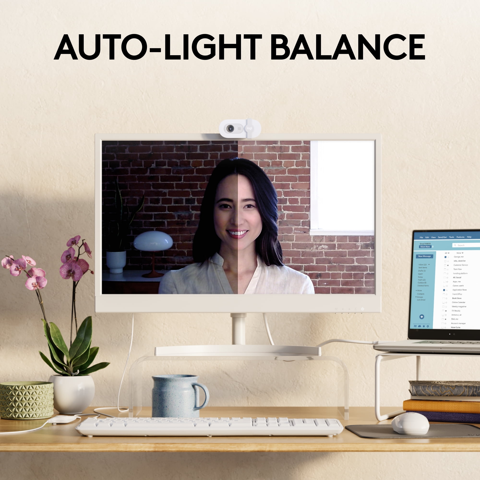 Logitech Brio 100 Full HD Webcam for Meetings and Streaming, Auto-Light Balance, Built-In Mic, Privacy Shutter, Off-white