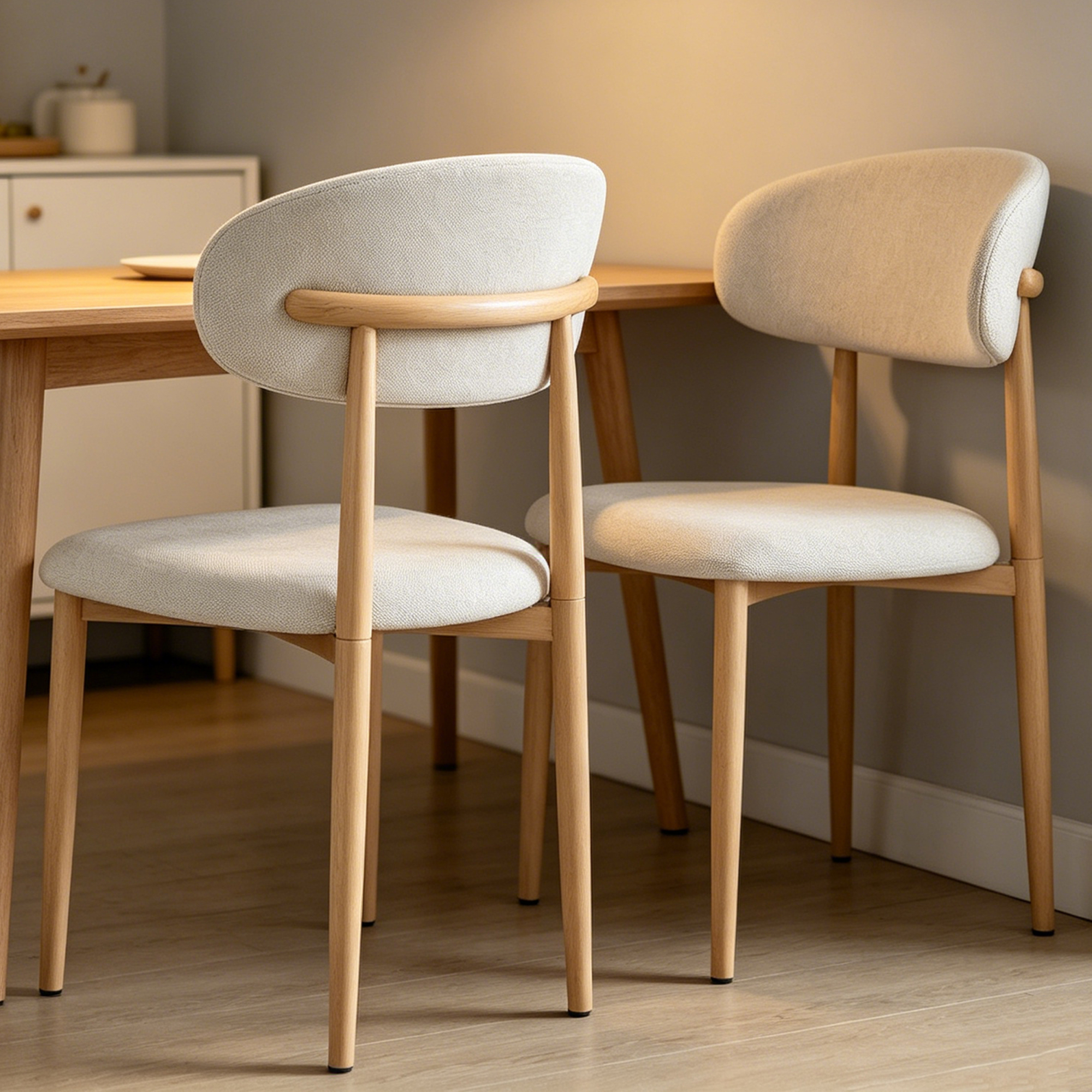 Leumius Set of 2 Dining Chair, Medieval Modern Farmhouse Soft Cushioned Linen Dining Chairs with Metal Legs for Kitchen Dining Table Natural