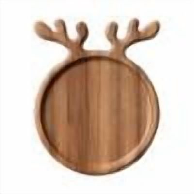 YFTDEF Christmas Antler Dinner Tray, Wooden Fruit Tray, Solid Wood Craft, Thick Load-Bearing Design, Stackable for Snacks, Ideal for Holiday Gifts and Home Decor