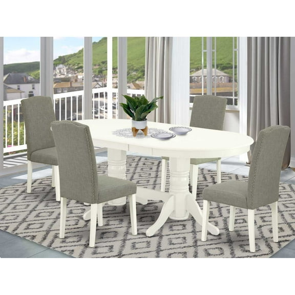 East West Furniture Dining Room Set Linen White, VAEN5-LWH-06