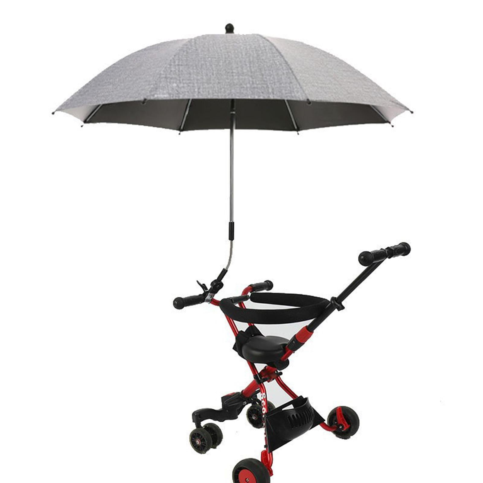 Baby Pram Umbrella with Clamp Baby Parasol Universal Summer 360 Degree Adjustable Sun Protection Baby Parasol for Outdoor Trolley gray