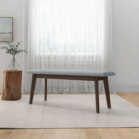 Noble House Carlos Mid-Century Modern Bench, Fabric Upholstery with Solid Wood Frame and Semi-Firm Cushion, Grey