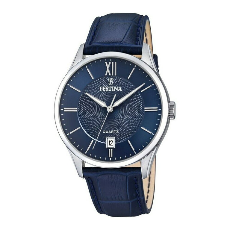 Festina Watches Classics Collection Silver Stainless Steel Case with Blue  Leather Strap and Blue Dial Men\'s Watch. F20426-2