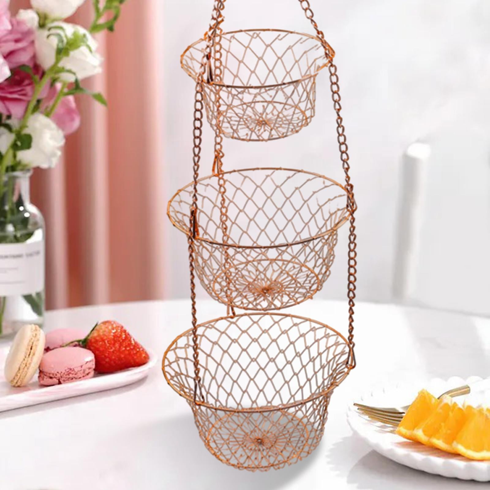 Hanging Basket Kitchen Heavy Duty Wire Fruit Organizer with Metal Ceiling Copper
