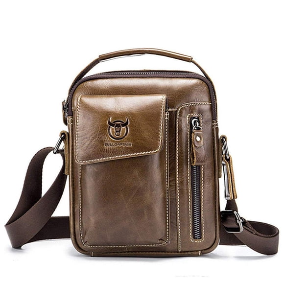 Bandolera BULLCAPTAIN de piel auténtica para hombre, color marrón
