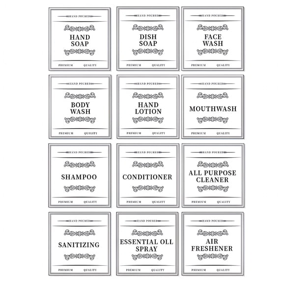 CCOCC 12Pcs Waterproof Bathroom Label Sticker for Easy Organization Adhesive Soap Mouthwash Dispenser Bottles Labels Set Waterproof Labels for Bottles