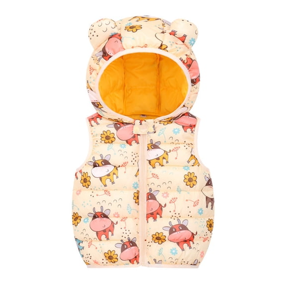 Chenyin Newborn Toddler down Cotton Vest Baby Candy Color Hooded Sleeveless Jacket for Boys Girls Winter Cartoon Printing Puffer Waistcoat Lightweight Vest for 9 Months-5 Years