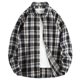 thumbnail image 2 of Camisas de los Hombres de Manga Larga Casual Vintage Comprobar Cuadrado Botón Abajo Collar de Solapa, Manga Larga Blusa Moda Superior, 2 of 9