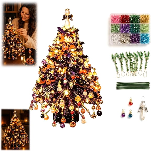 Halloween Beading Craft Kit, DIY Holiday Decor Set, Vintage Halloween Tree Craft