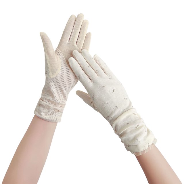 CSChome Gants de Conduite 1 Paire Imprimé Floral Antidérapants Conduite Doigts Complets Dentelle Couture Poignet Prolongé Filles Extérieur Protection Solaire Mitaines