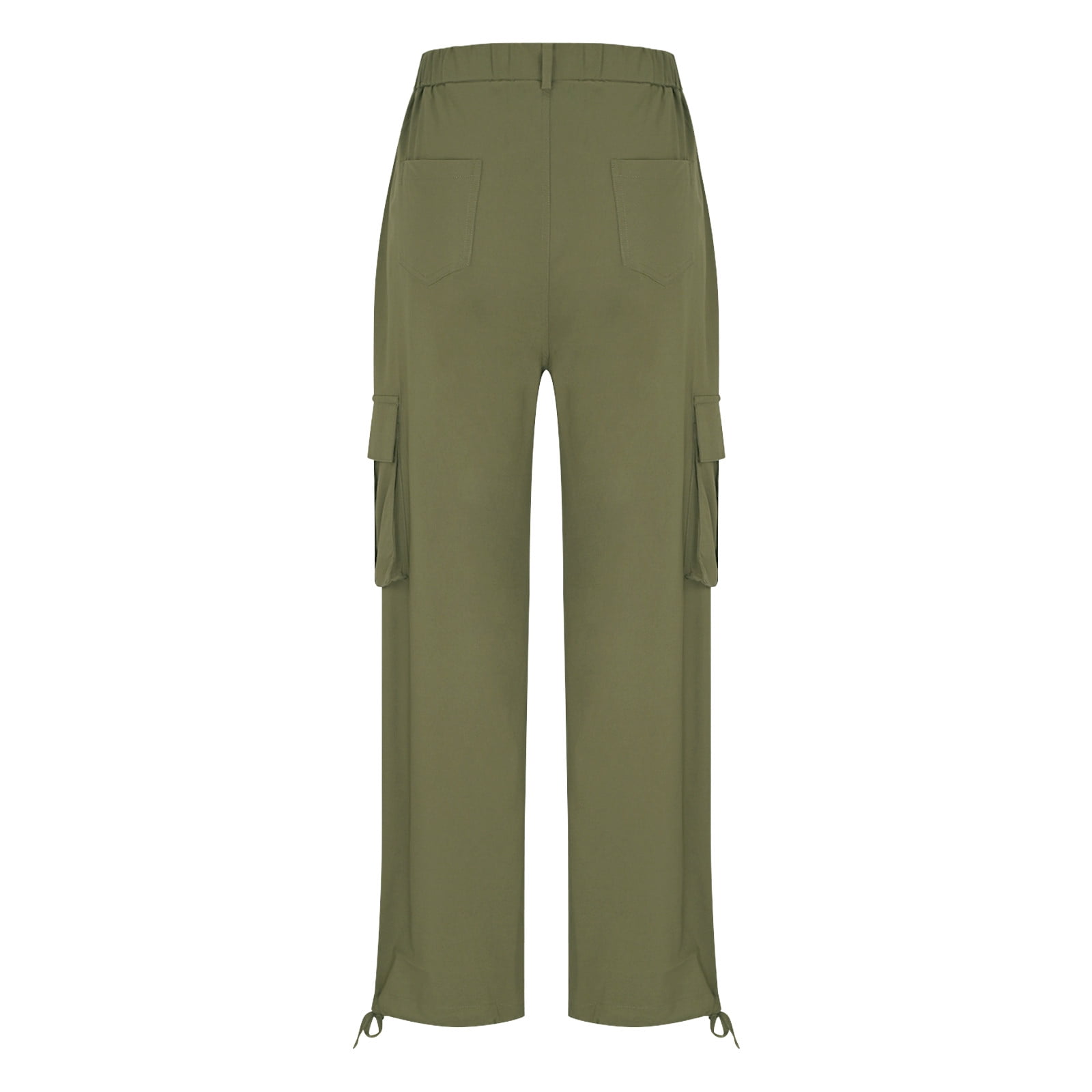Women's High Waisted Stretchy Cargo Pants with Multi-Pockets & Drawstring Ankle Cuff - Hiking & Yoga Ready Button Straight-Leg Pants Multiple Colors Available - image 5