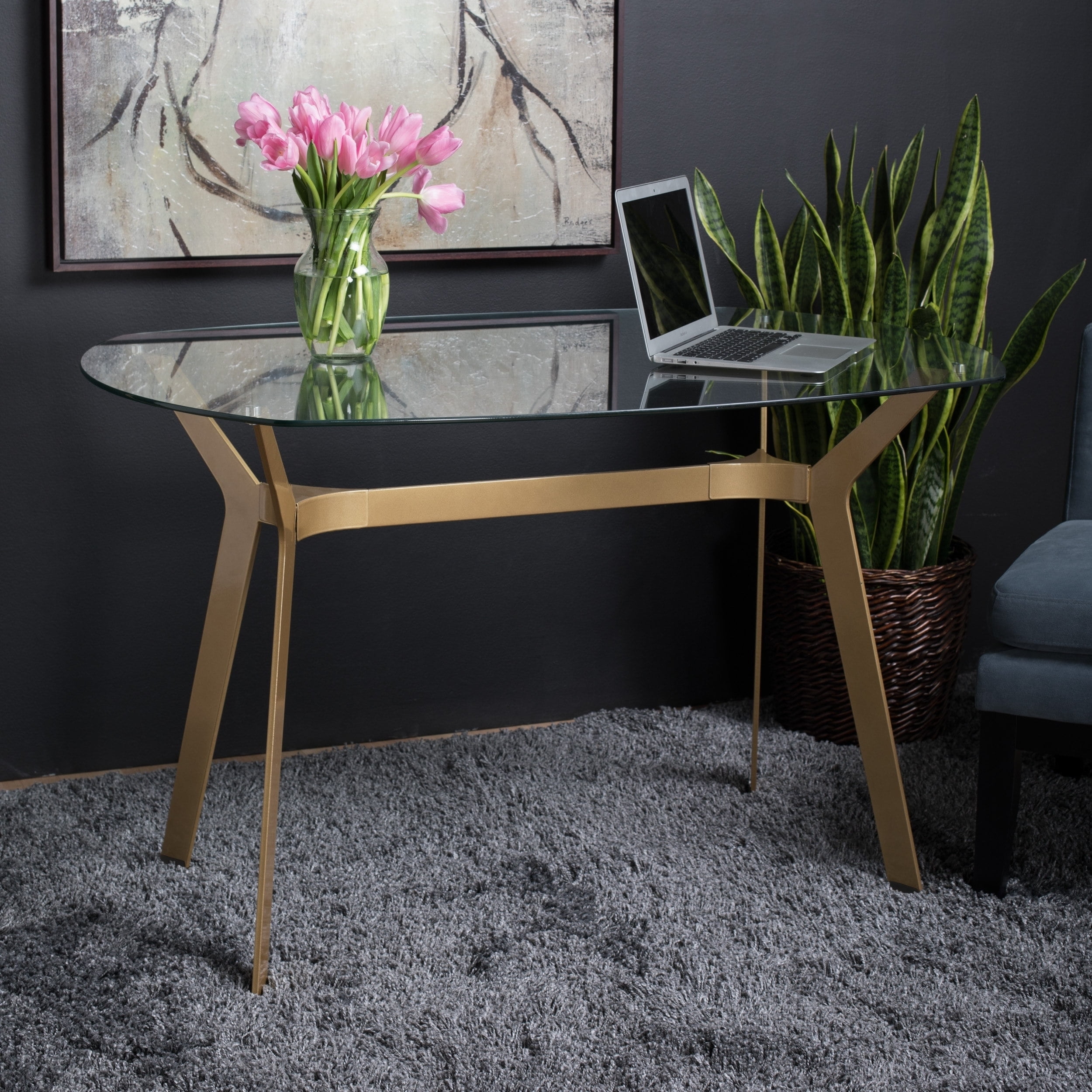 Studio Designs Archtech Modern Glass Desk Clear Gold Finish