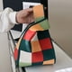 thumbnail image 5 of Bolsos Con Asa Superior Bolso de mano de color a cuadros con paneles de punto en la muñeca informal para vacaciones de fin de semana, 5 of 8