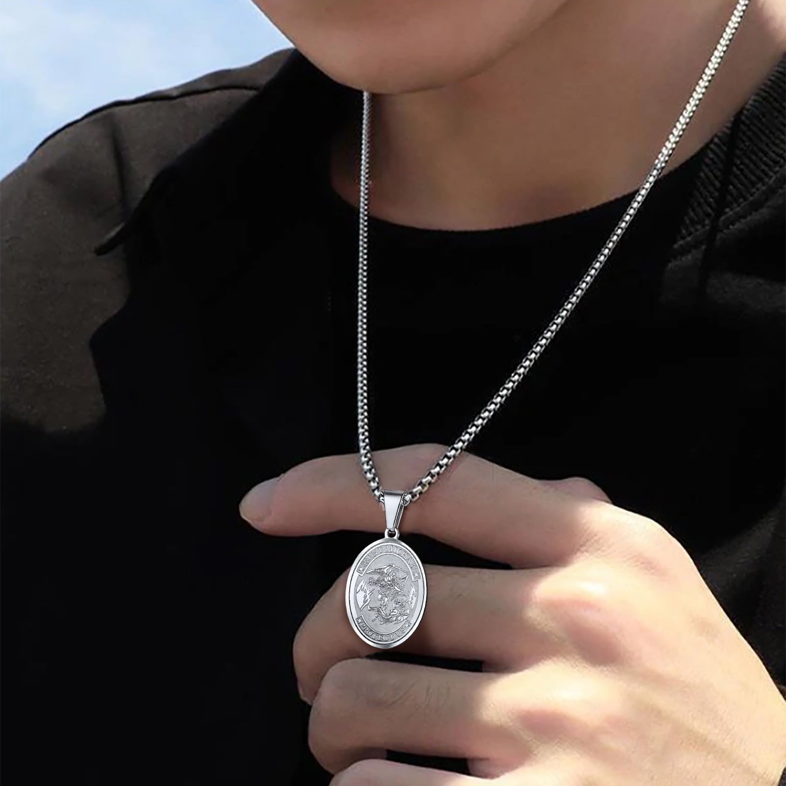 Buy U7 Men Saint Benedict Medal Necklace Boys Catholic Jewelry 18K Gold  Plated Stainless Steel Chain Oval Ward Off Protection Medal Pendant  Necklaces, 22
