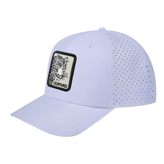 Unisex Embroidered The Leopard, 6-Panel Microfiber Laser hole Trucker Hat, White/White, Adjustable Fit