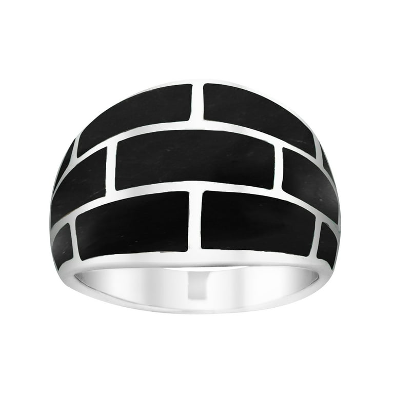 AeraVida Modern Brick Blocks of Black Onyx Inlay Sterling Silver Ring - 10