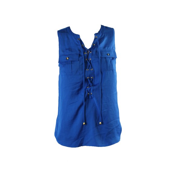 Inc International Concepts Womens Caribe Blue Sleeveless Lace-Up Top XS