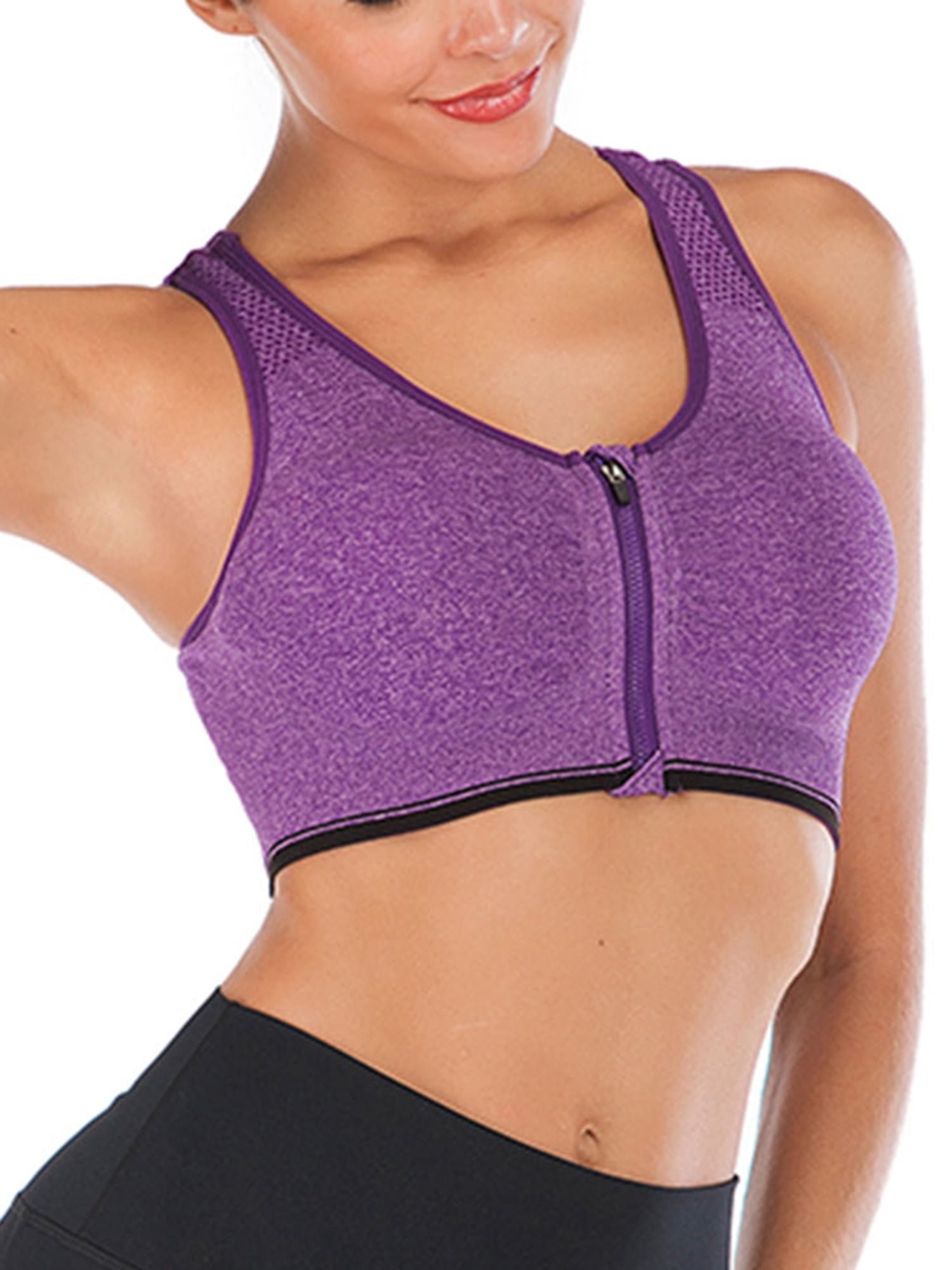 FUTATA Womens Post Op Bras Racerback Sports Bras Comfort High Impact  Workout Activewear Tops Zipper Front Close Post-Surgery Bra 