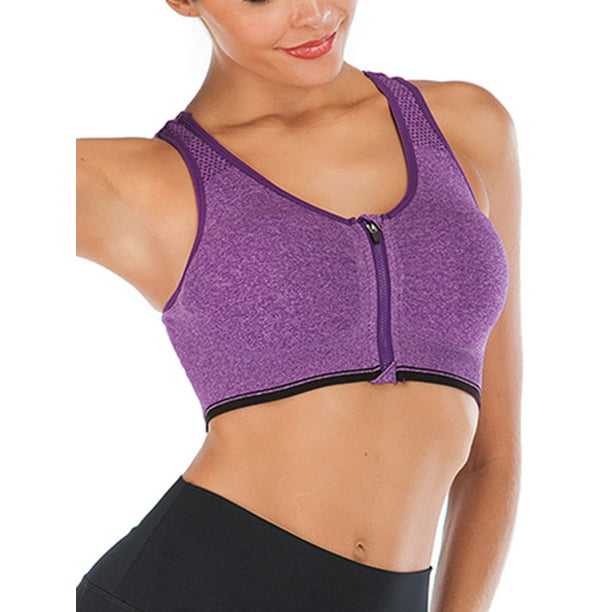 FANNYC Women's Front Zipper Closure Sports Bra Padded Racerback High Impact Support  Yoga Running Gym Workout Fitness Bras Top Seamless Post-Surgery Bra Size  S-2XL - Walmart.com