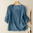 thumbnail image 4 of ZANZEA Women Summer Floral Embroidery 3/4 Sleeve O Neck Tops Casual Loose Solid Shirt Blouse, 4 of 6