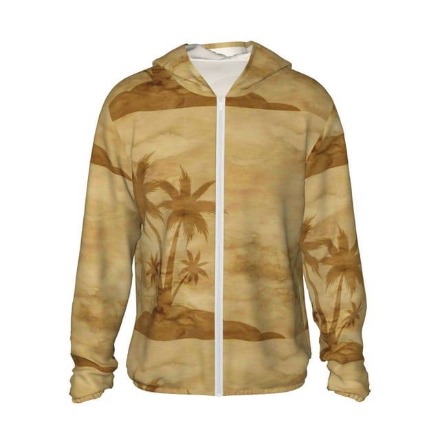 Cauagu Retro Palm Tree for Sun Protection Hoodie for Men and Women, Long Sleeve Rash Guard Fishing Running Quick Dry Lightweigh-Small