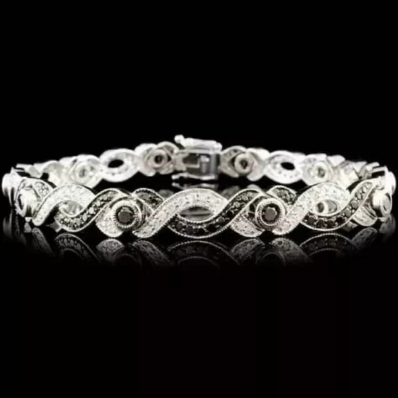 6.50 Ct Round Cut Lab-Created Black Diamond Tennis Bracelet 14K White Gold Plated