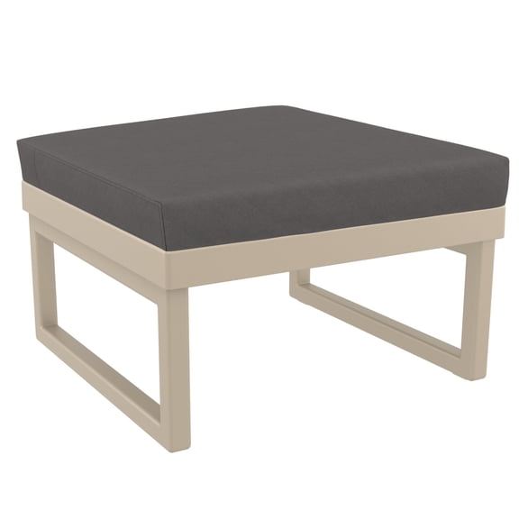 Luxury Commercial Living 25.5" Taupe Brown Square Ottoman with Sunbrella Charcoal Black Cushion