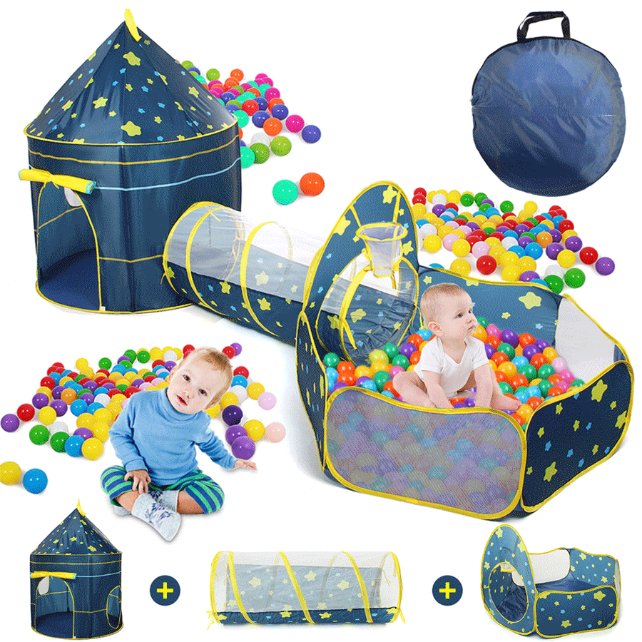 Playhouse Tent 3 in 1 Kids Pop Up Play Tent with Crawl Tunnel and Ball Pit Set 