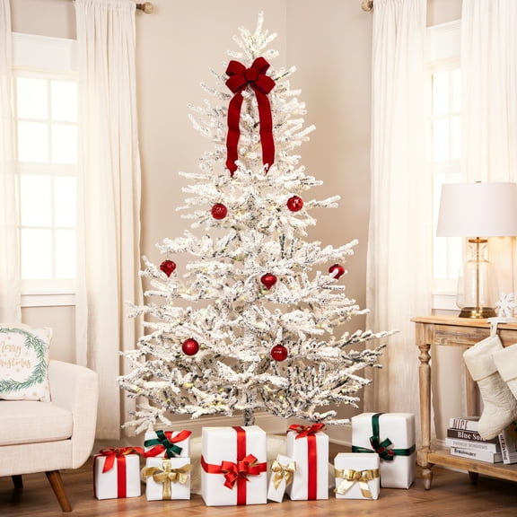 Northlight Pre-Lit Medium IPT Artificial Flocked Garden Christmas Tree - 7.5' - Warm White LED