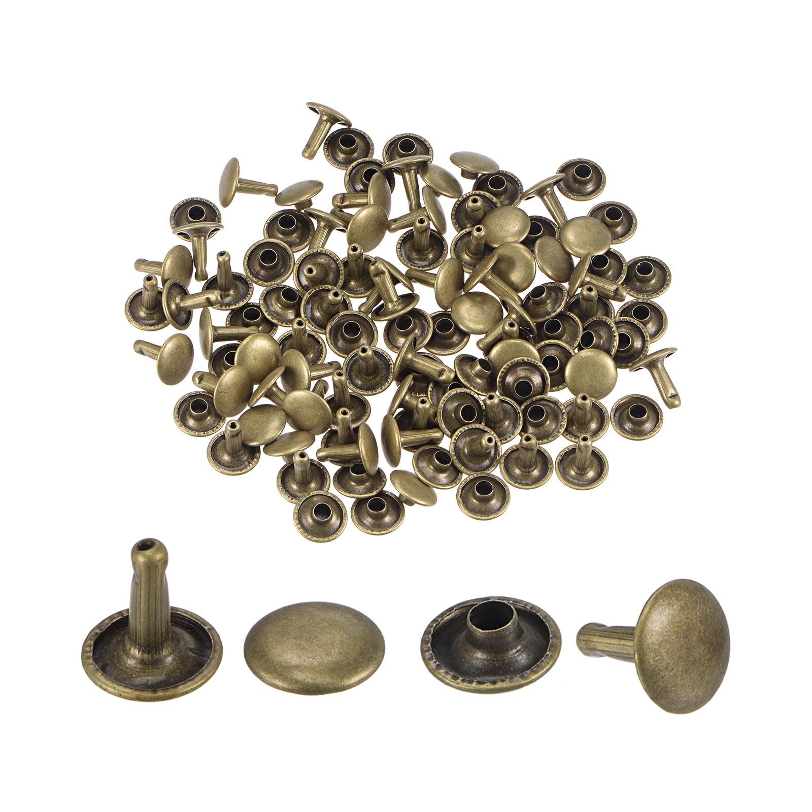 50 Sets Leather Rivets Bronze Tone 10mm Double Cap Brass Rivet Studs