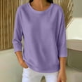 thumbnail image 2 of KyCheLot Women's Crew Neck Sweatshirt Solid Color 3/4 Length Sleeve Clothes Lightweight Vacation Sweatshirts, 2 of 6
