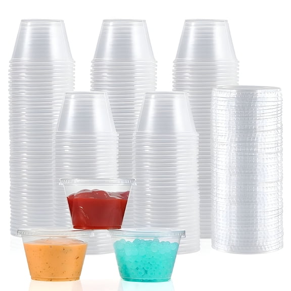 ACDANC 50 Pack Disposable Plastic Portion Cups with Lids Small Plastic Condiment Containers for Sauce 3 Oz Jello Shot Cups Souffle Cups