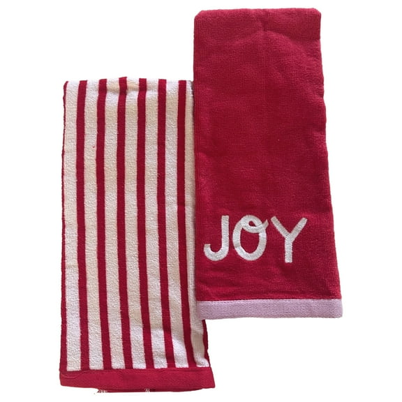 Christmas Joy Red & White Kitchen Towel Set, 2 Terry Dish Towels