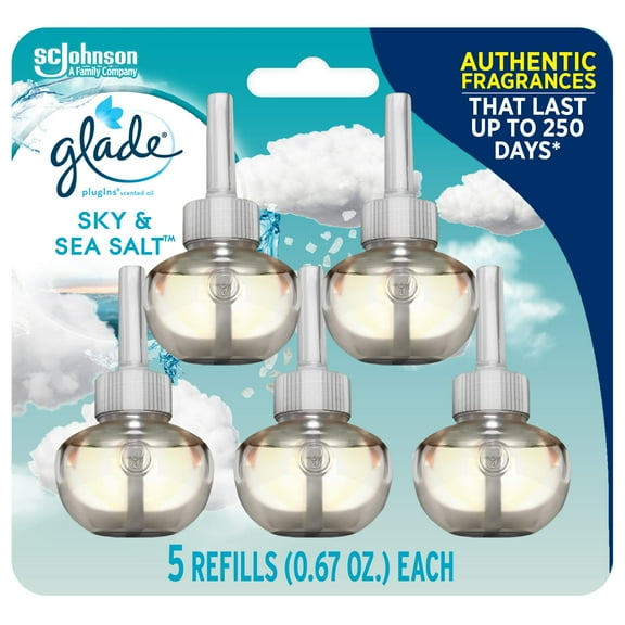 Glade PlugIns Refills Air Freshener, Scented and Essential Oils for Home and Bathroom, Sky & Sea Salt, 3.35 Fl Oz, 5 Count