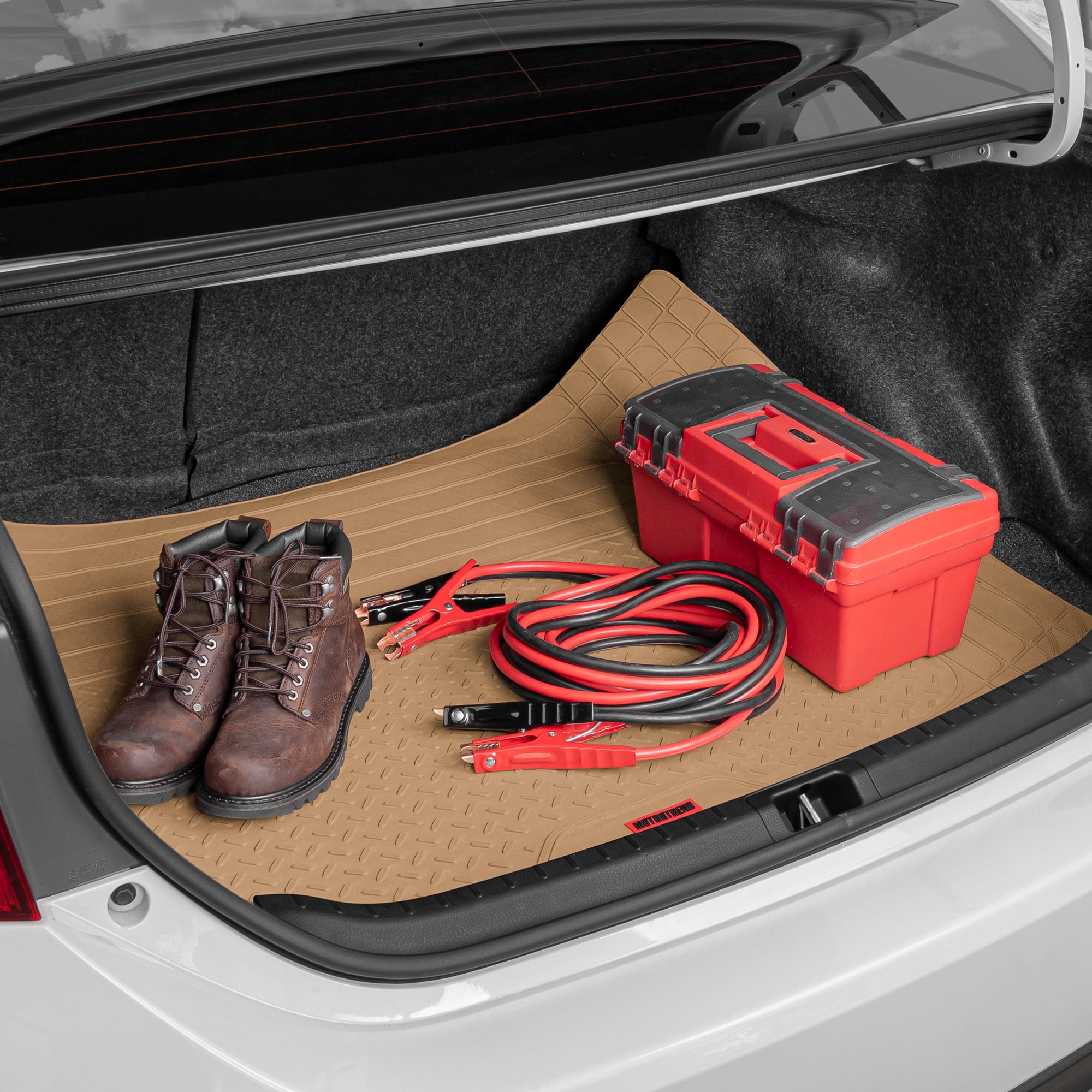 Motor Trend Heavy Duty Utility Cargo Liner Floor Mats for Car Truck SUV, Universal Trimmable to Fit, Foldable, Cargo & Trunk All Weather Protection, Beige (MT-786-BG)