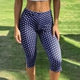 thumbnail image 5 of Cagogo Women's High Waisted Capri Pants Stretch Polka Dot Casual Leggings Active Shorts Summer Vacation Beach Travel Workout Trousers, Blue L, 5 of 7