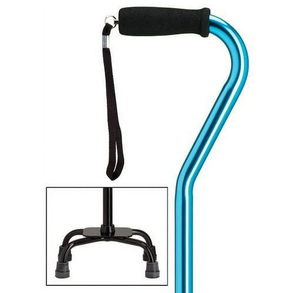 Quad Cane Adjustable Blue Small base 5" x 8" with center balance offset handle and nylon security nut