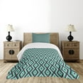 thumbnail image 4 of Ambesonne Teal and White Quilted Bedspread Set 2 Pcs, Retro Diamond Line, Twin Size, Seal Brown Sea Green, 4 of 5