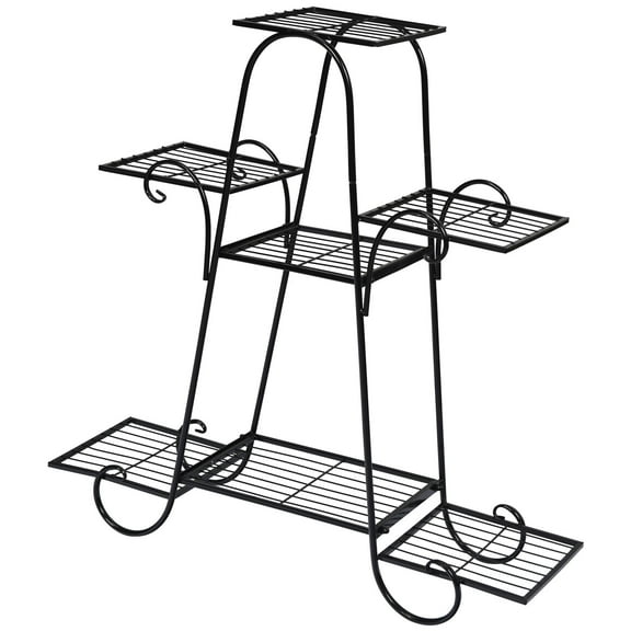 BLACK JAGUAR 7-Tier Plant Stand Metal Plant Shelf Multi-layer Potted Planters Display Rack Black