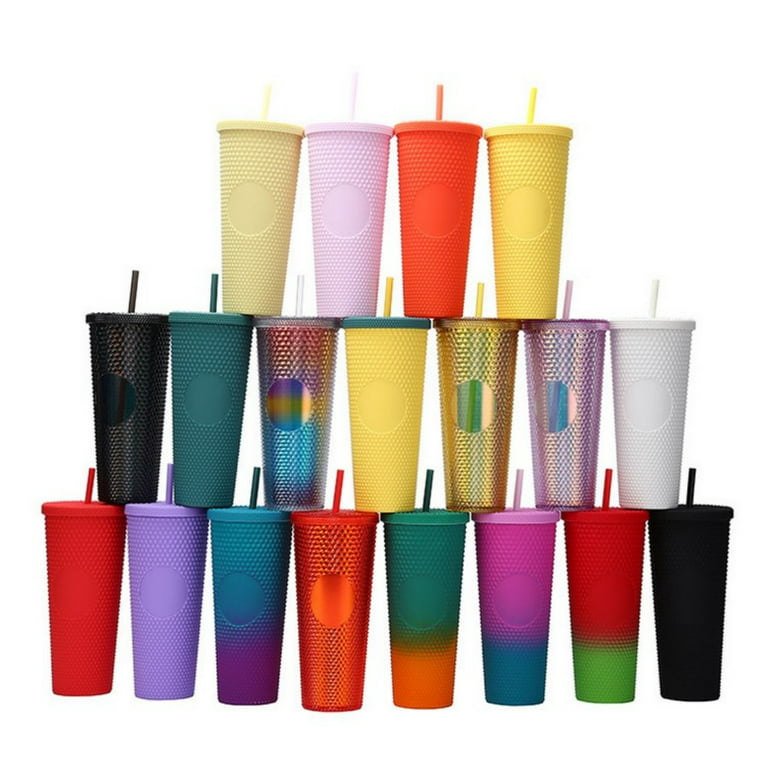 Happon 24 oz Studded Plastic Tumbler with Lid and Straw, Reusable DIY  Double Wall Iced Coffee Cup Smoothie Cup Travel Mug - Leak Proof, No Sweat,  Wide Mouth - Multi-Color 